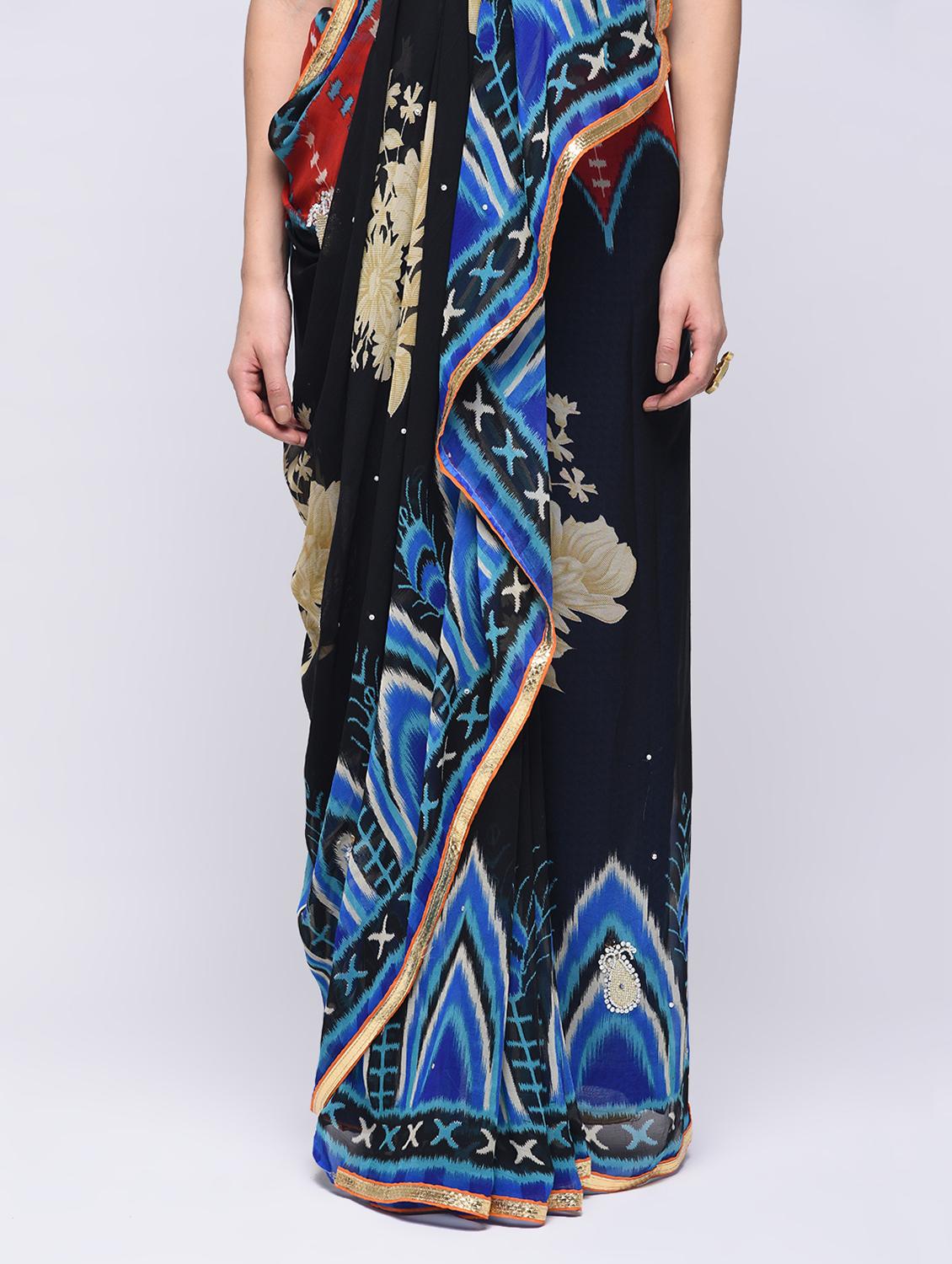 printed embellished saree with blouse - 15775382 - Zoom Image - 3