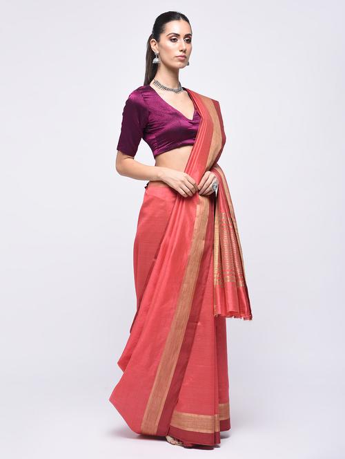 zari work striped border solid saree with blouse - 15775389 - Standard Image - 1