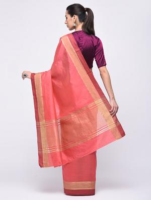 zari work striped border solid saree with blouse - 15775389 - Standard Image - 2