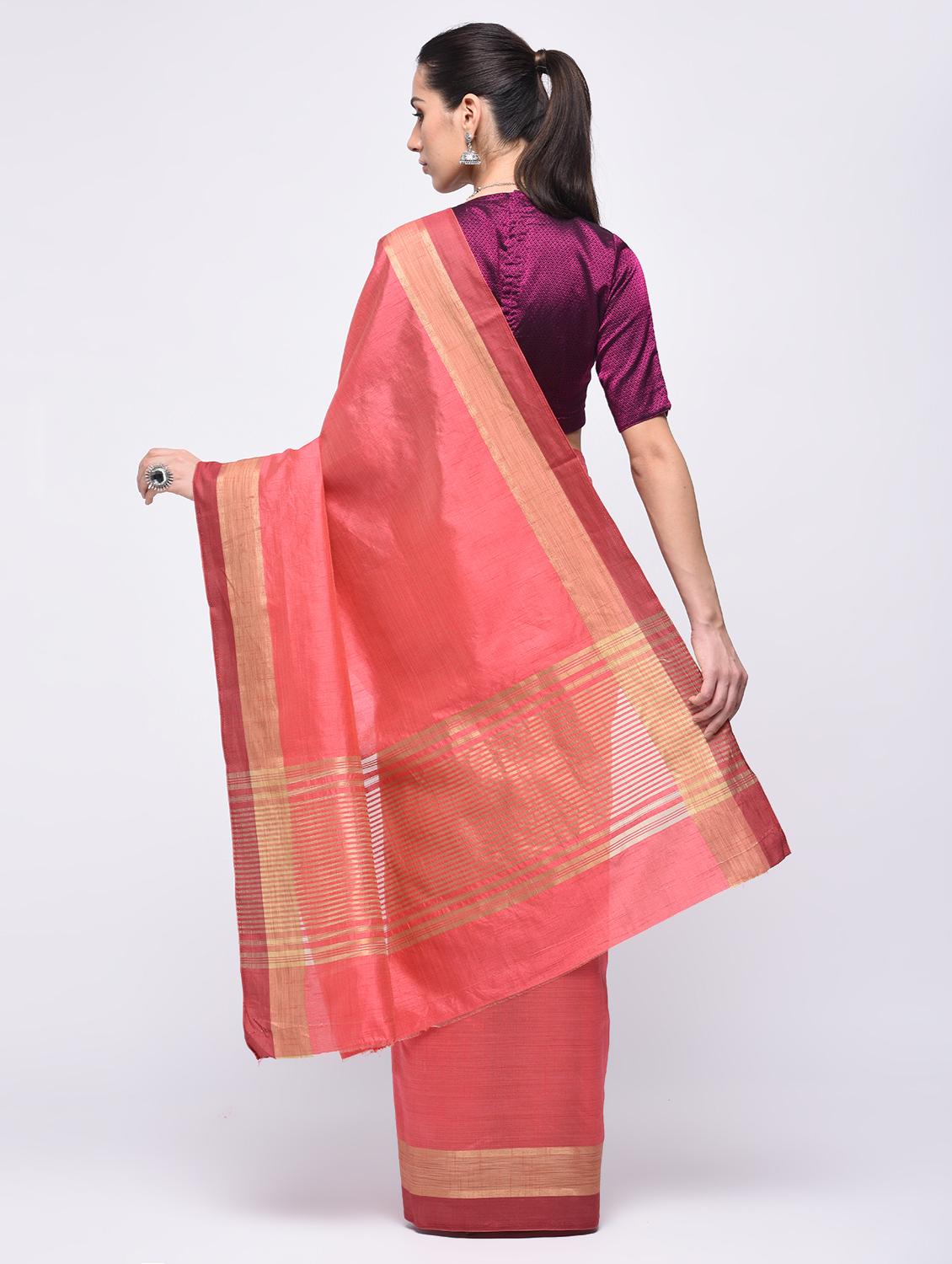 zari work striped border solid saree with blouse - 15775389 - Zoom Image - 2