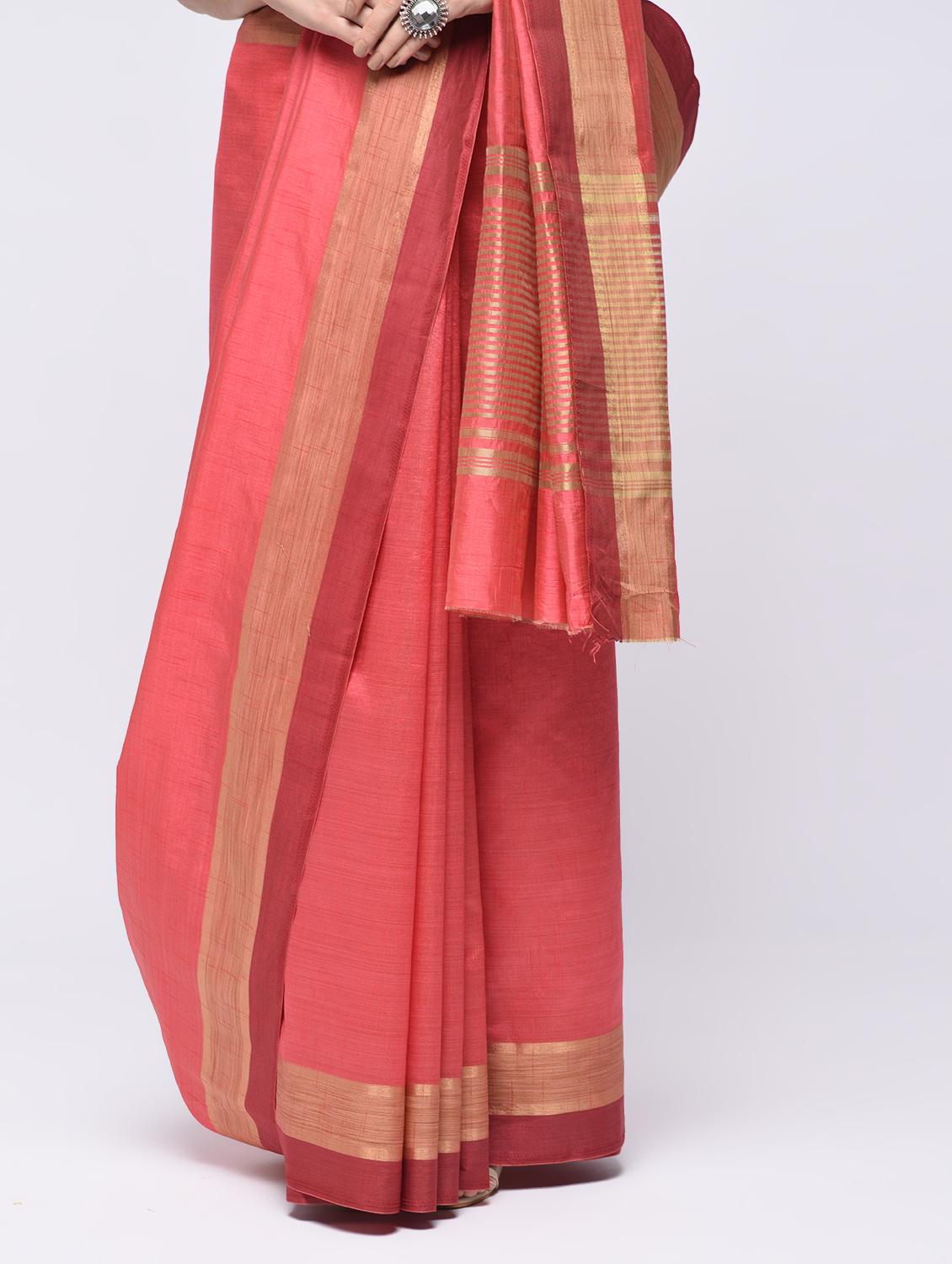 zari work striped border solid saree with blouse - 15775389 - Zoom Image - 3