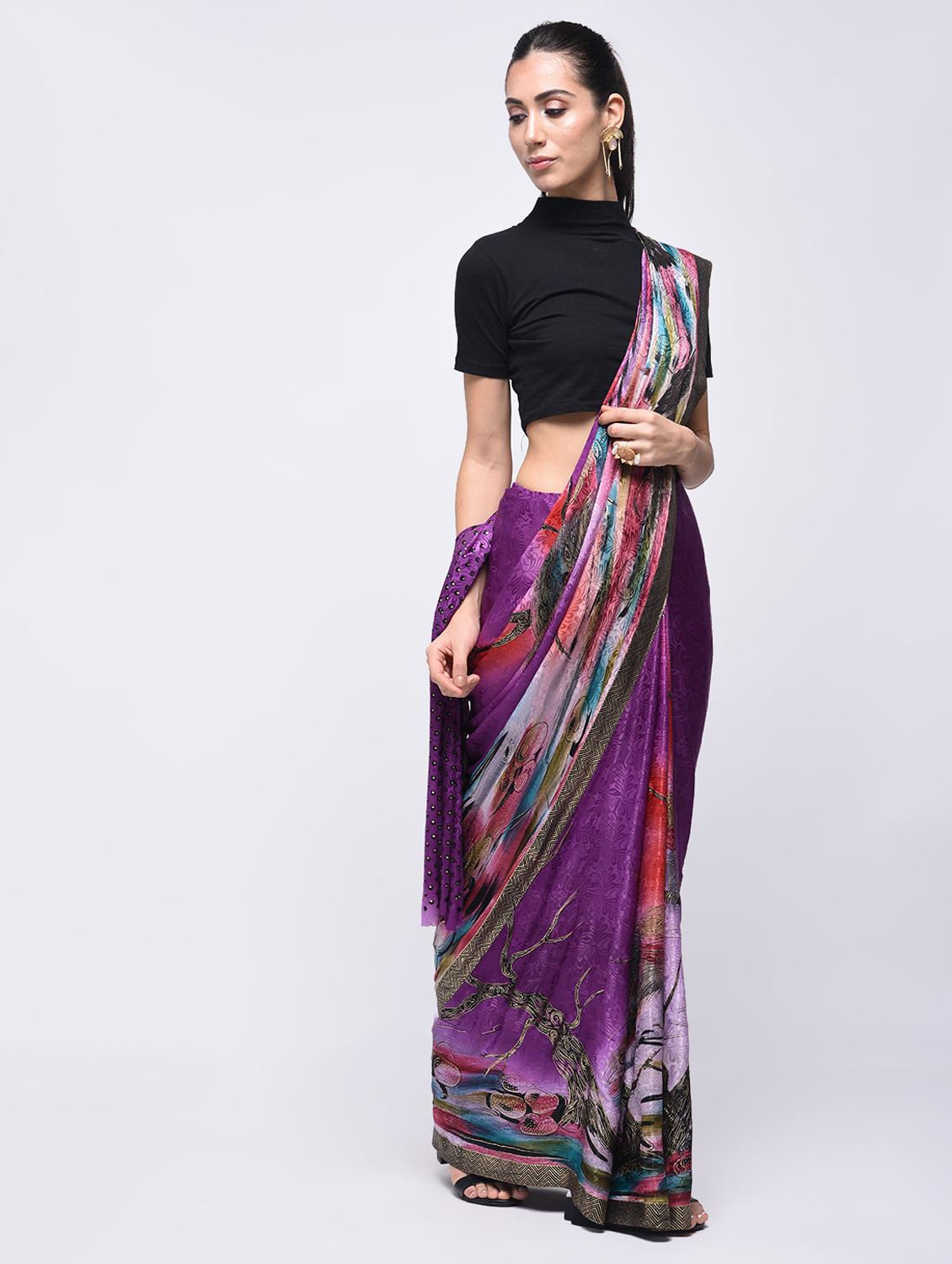 jacquard bird motif saree with blouse - 15775393 - Zoom Image - 1