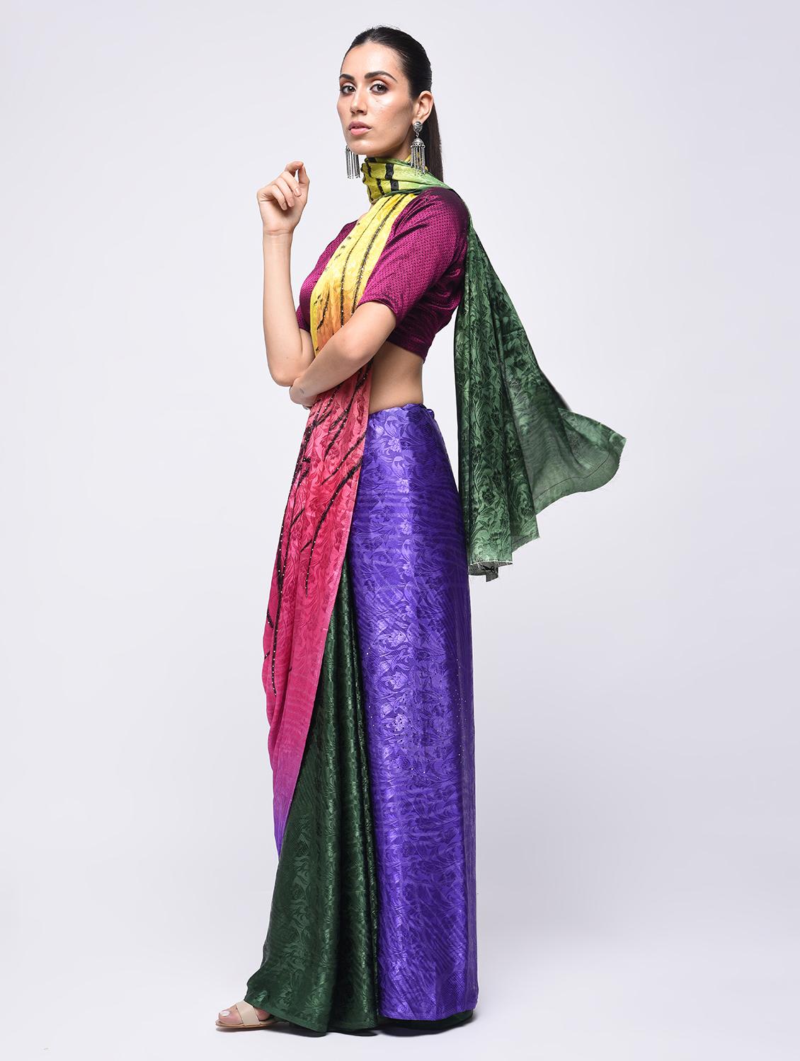 feather motif embellished saree with blouse - 15775394 - Zoom Image - 1