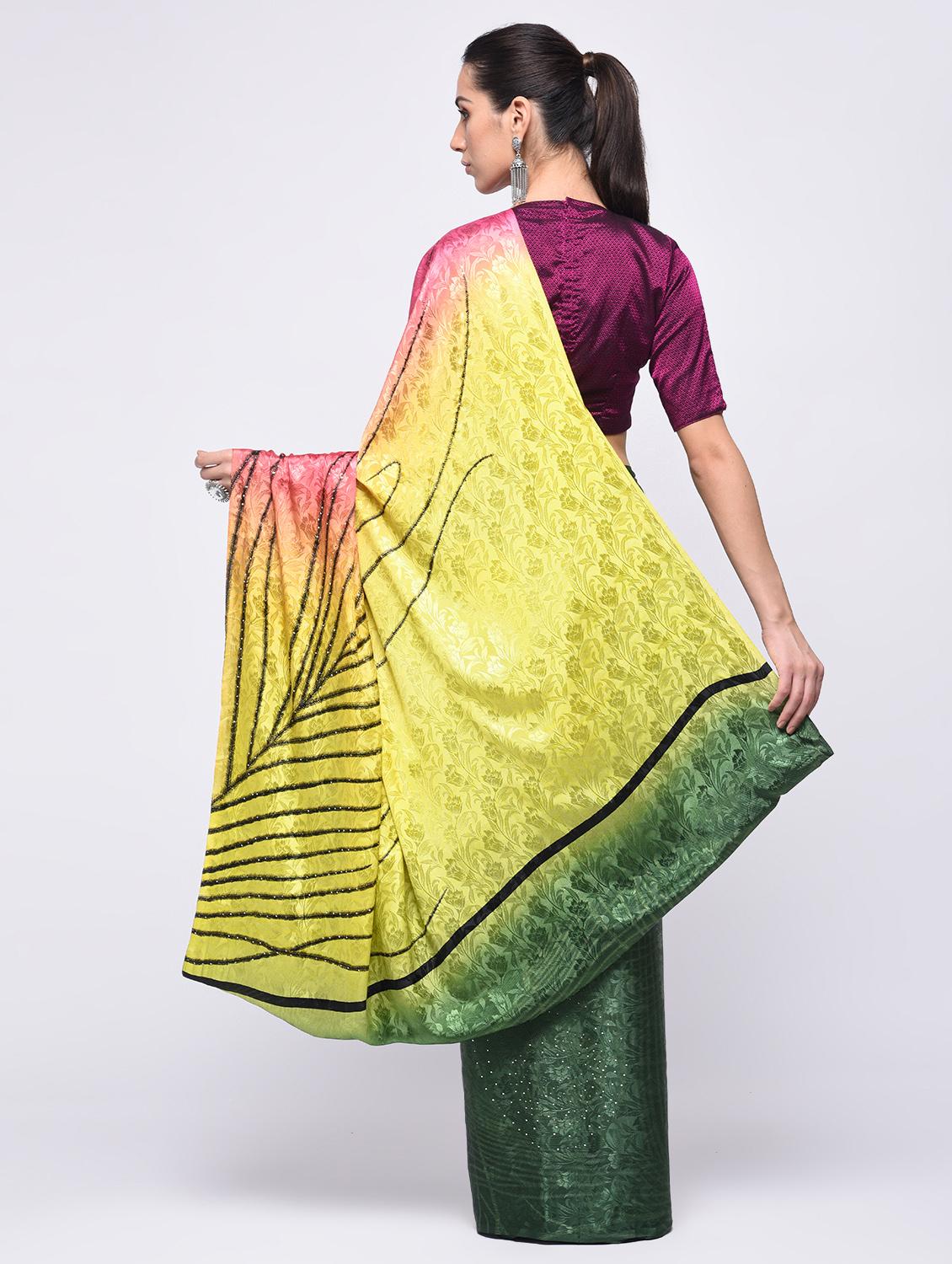 feather motif embellished saree with blouse - 15775394 - Zoom Image - 2