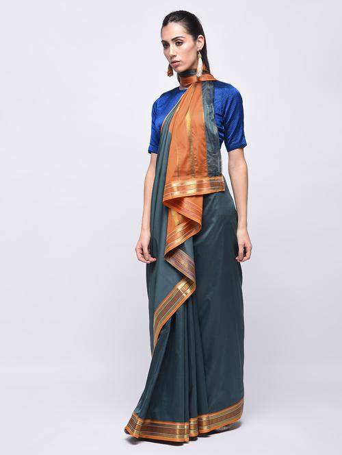 contrast border self design saree with blouse - 15775396 - Standard Image - 1