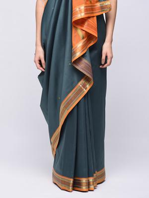 contrast border self design saree with blouse - 15775396 - Standard Image - 3