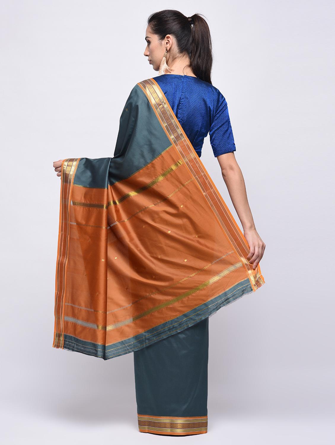 contrast border self design saree with blouse - 15775396 - Zoom Image - 2