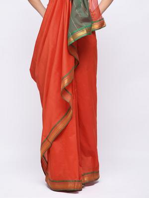 gold bordered solid saree with blouse - 15775397 - Standard Image - 3