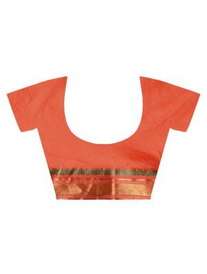 gold bordered solid saree with blouse - 15775397 - Standard Image - 4