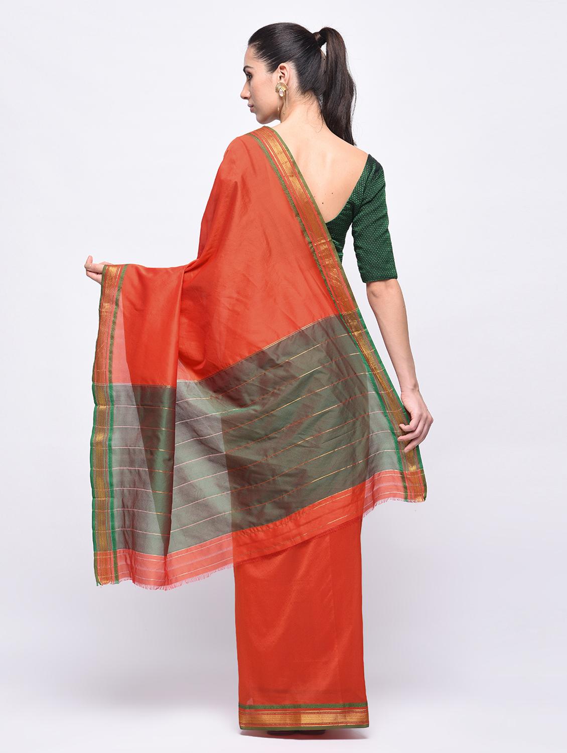 gold bordered solid saree with blouse - 15775397 - Zoom Image - 2