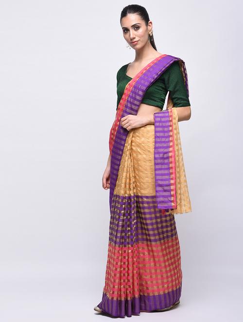 self design checkered saree with blouse - 15775411 - Standard Image - 1