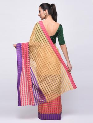self design checkered saree with blouse - 15775411 - Standard Image - 2