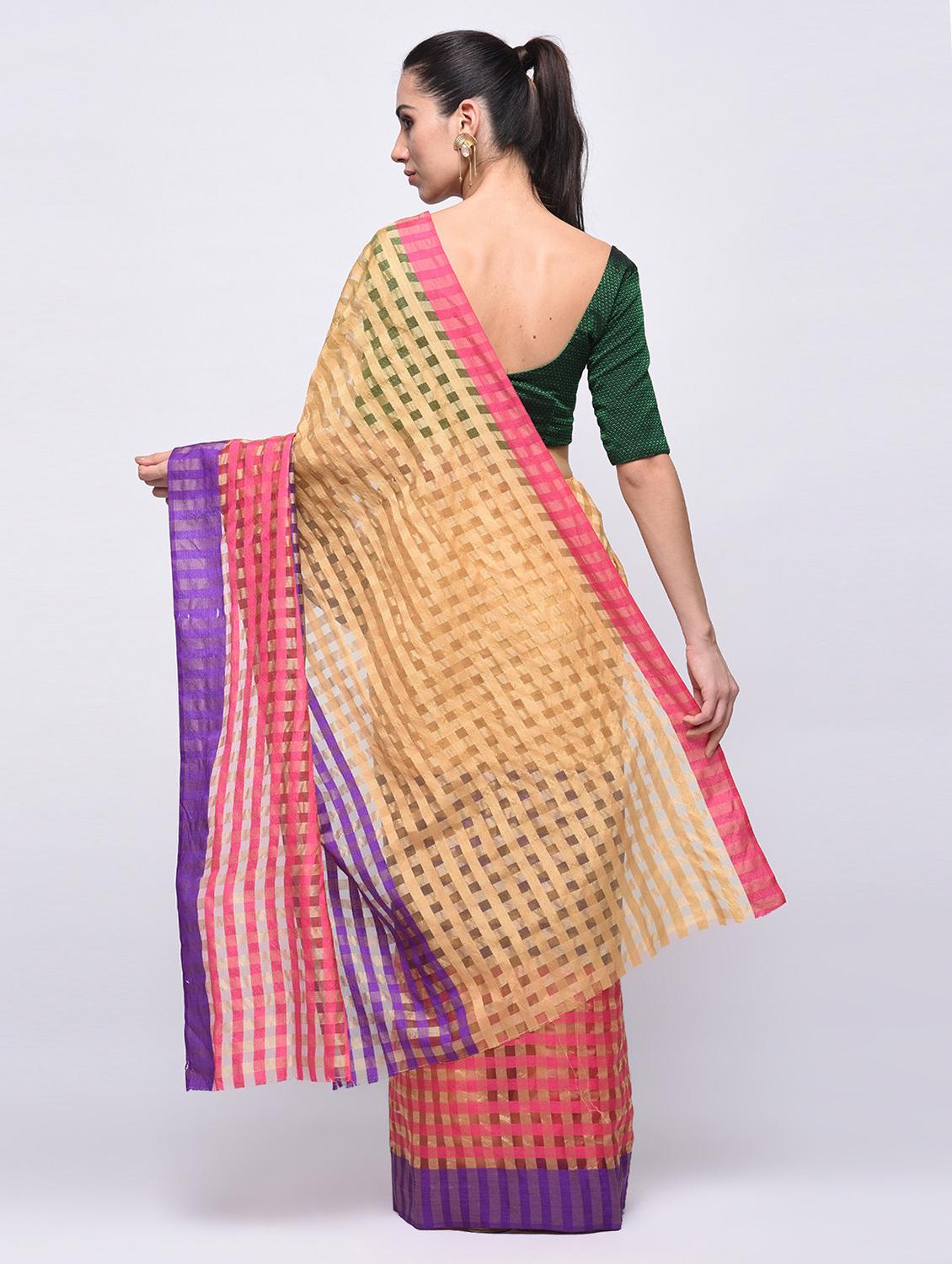 self design checkered saree with blouse - 15775411 - Zoom Image - 2