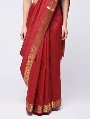 embroidered border solid saree with blouse - 15775427 - Standard Image - 3