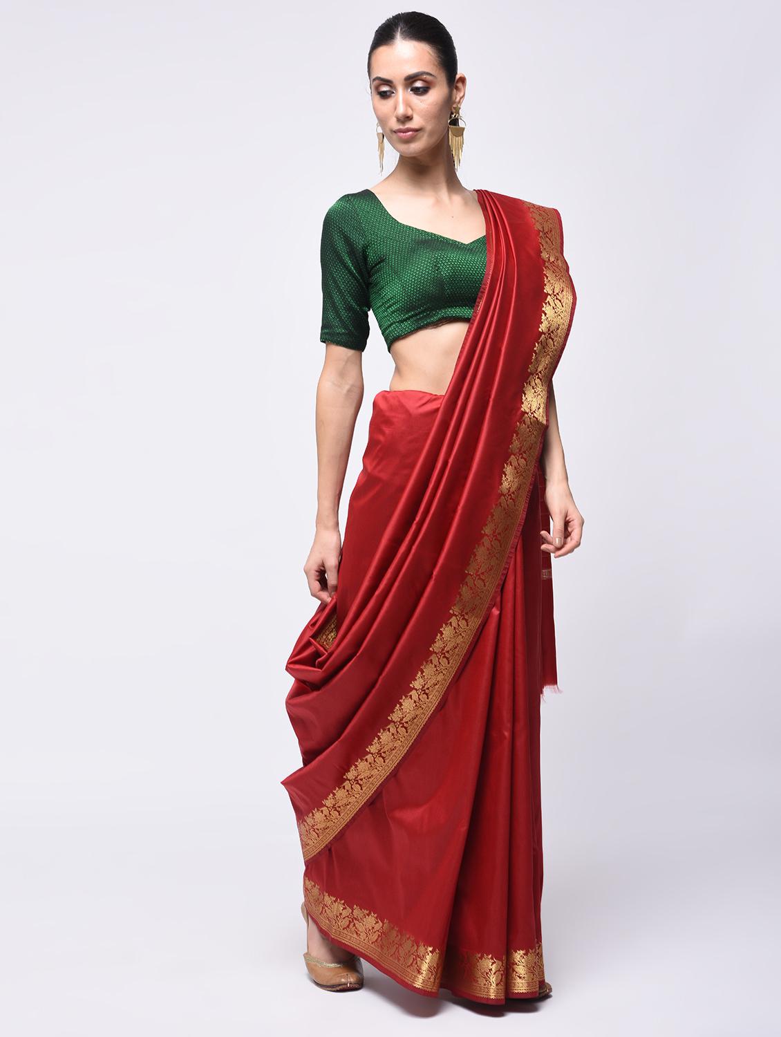 embroidered border solid saree with blouse - 15775427 - Zoom Image - 1