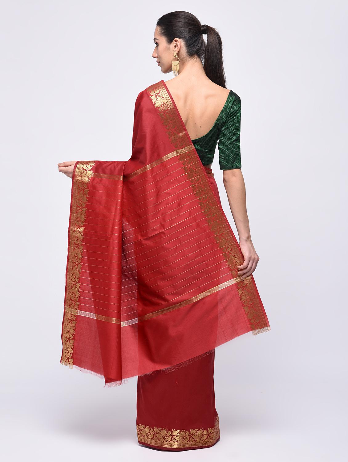 embroidered border solid saree with blouse - 15775427 - Zoom Image - 2