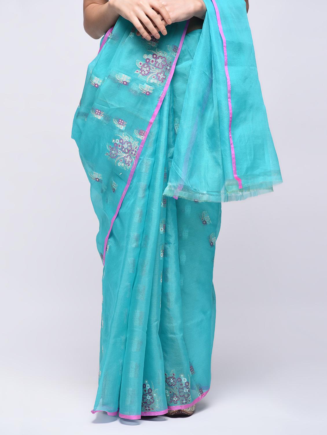 ethnic motif embroidered saree with blouse - 15775431 - Zoom Image - 3
