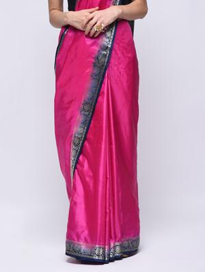 self design border solid saree with blouse - 15775438 - Standard Image - 3