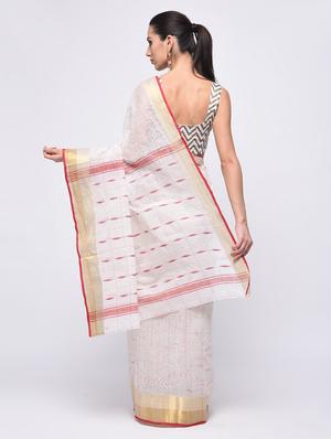 self design border printed saree with blouse - 15775440 - Standard Image - 2