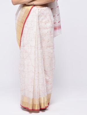 self design border printed saree with blouse - 15775440 - Standard Image - 3