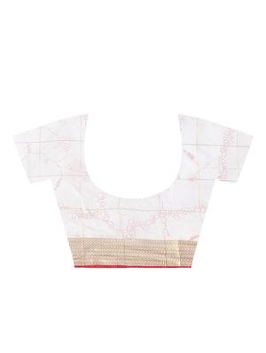 self design border printed saree with blouse - 15775440 - Standard Image - 4