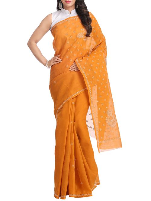 mustard cotton chikankari saree - 15775454 - Very Small Image - 1