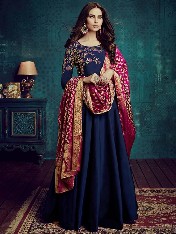 embroidered semi-stitched flared suit - 15775534 - Zoom Image - 1