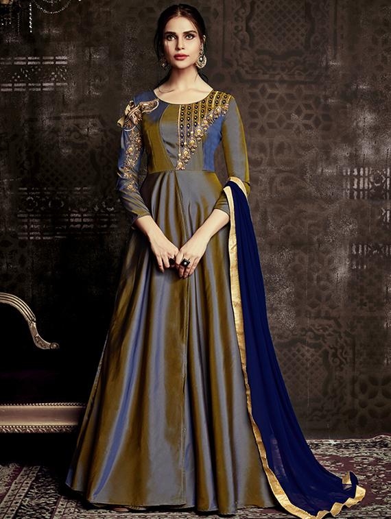 embroidered semi-stitched flared suit - 15775536 - Zoom Image - 1