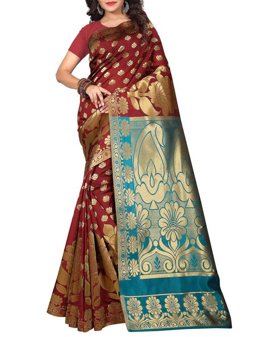 maroon zari jacquad woven saree with blouse - 15775963 - Standard Image - 1