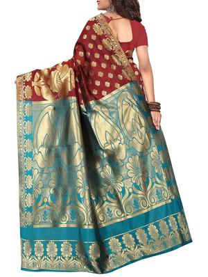 maroon zari jacquad woven saree with blouse - 15775963 - Standard Image - 2