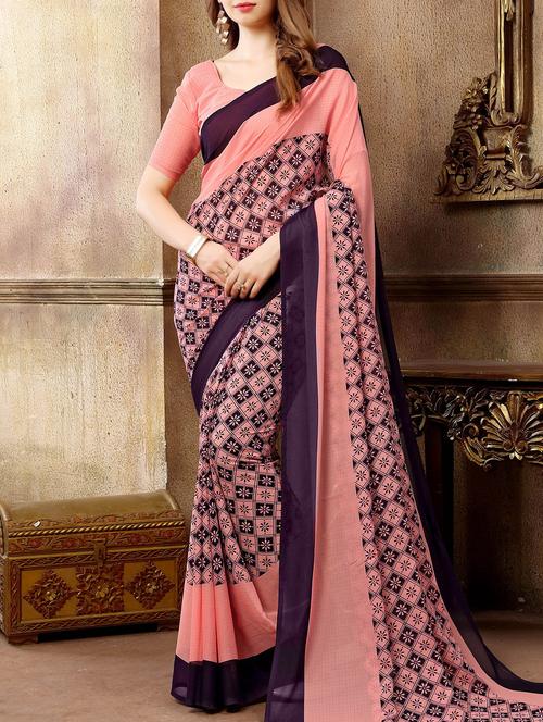 floral checkered printed saree with blouse - 15776451 - Very Small Image - 1
