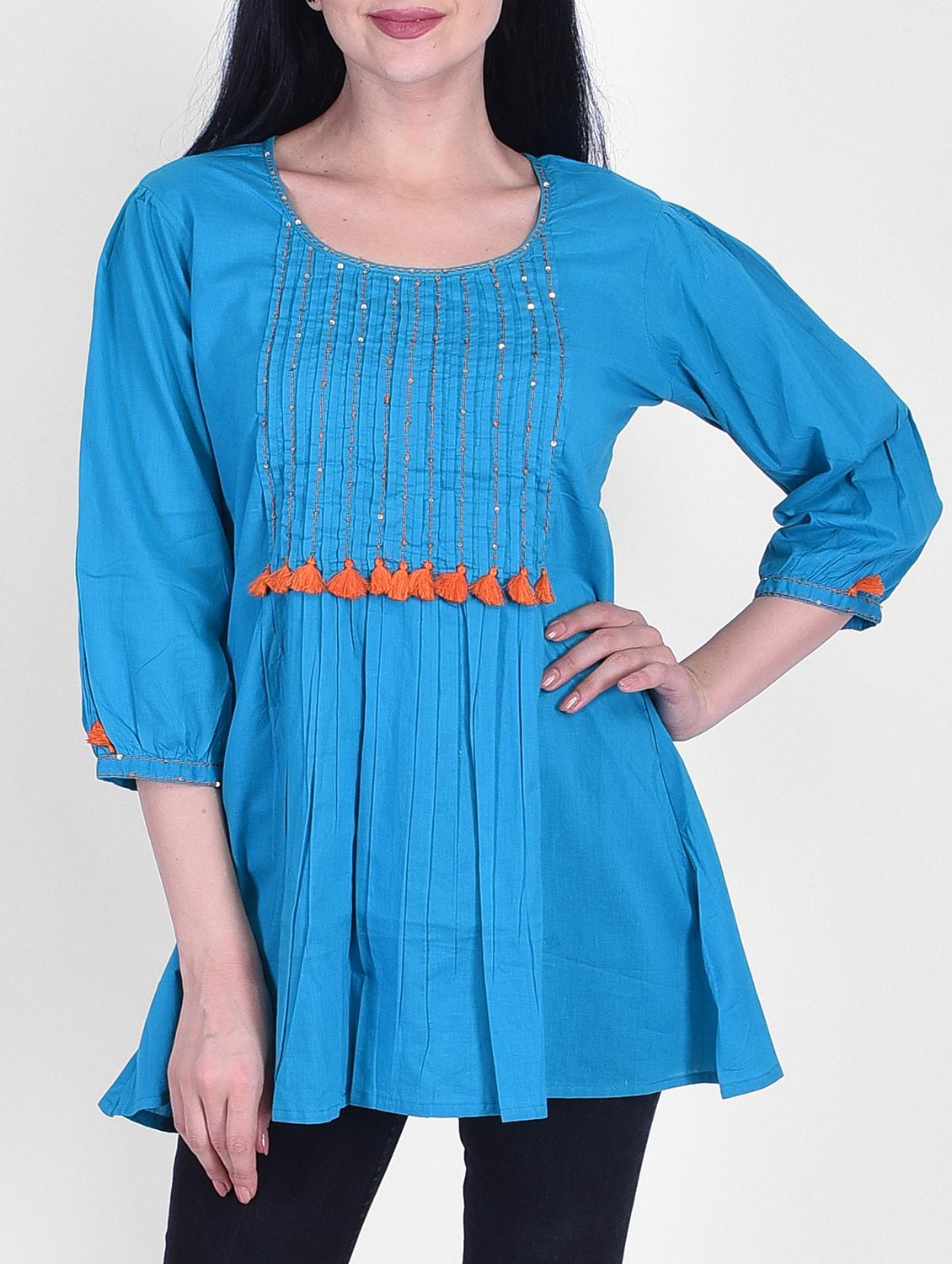 blue viscose aline kurti - 15776807 - Zoom Image - 1