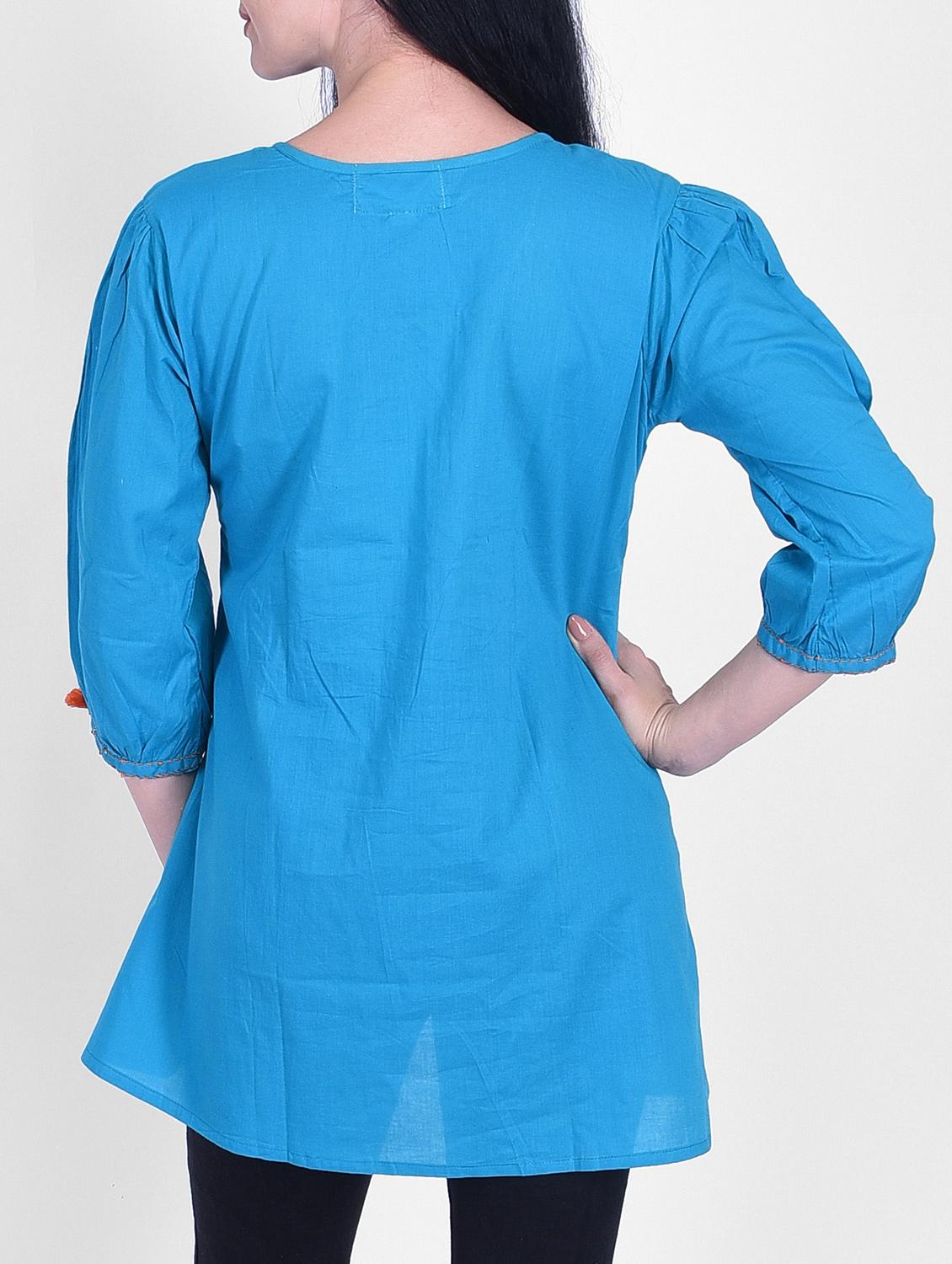 blue viscose aline kurti - 15776807 - Zoom Image - 3