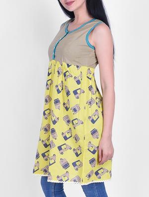 yellow cotton flared kurti - 15776817 - Standard Image - 2