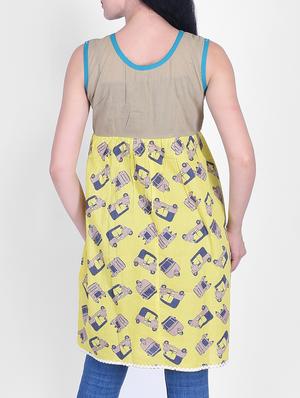 yellow cotton flared kurti - 15776817 - Standard Image - 3
