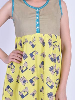 yellow cotton flared kurti - 15776817 - Standard Image - 4