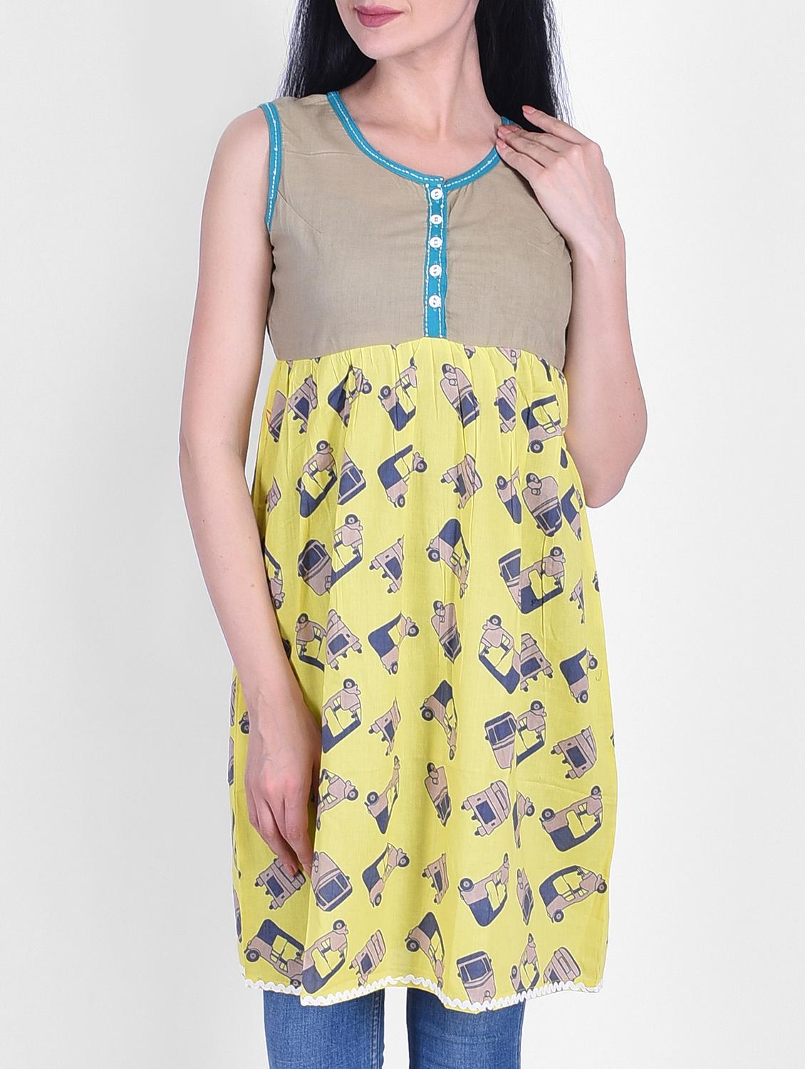 yellow cotton flared kurti - 15776817 - Zoom Image - 1
