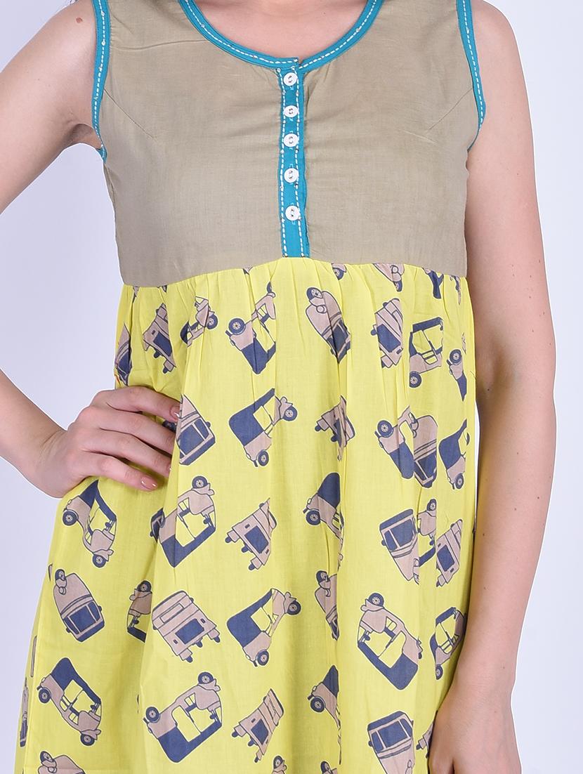 yellow cotton flared kurti - 15776817 - Zoom Image - 4