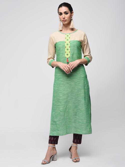 green khadi aline kurta - 15776911 - Very Small Image - 1