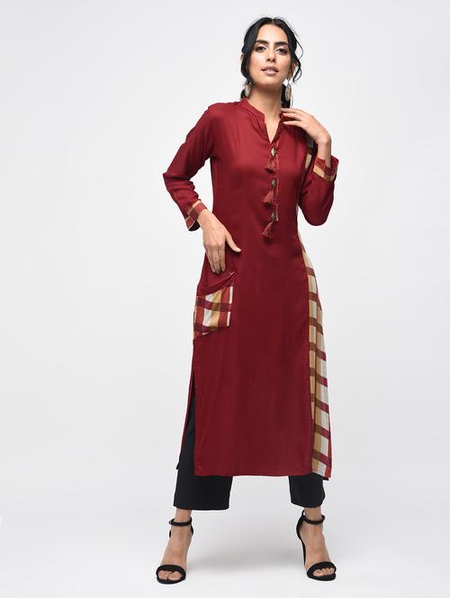 pocket detail straight kurta - 15776916 - Standard Image - 1