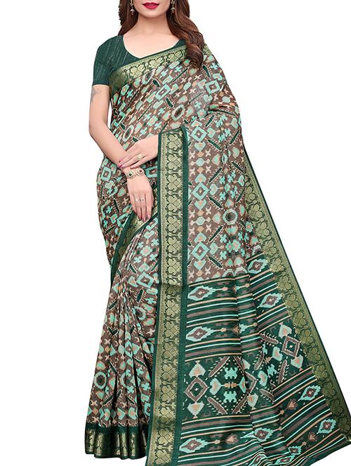 zari bordered dhakai silk printed saree with blouse - 15777541 - Standard Image - 1