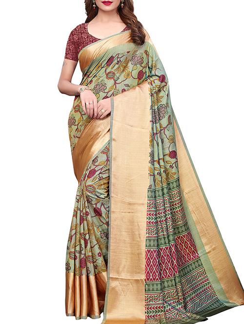gold border dhakai silk printed saree with blouse - 15777559 - Very Small Image - 1