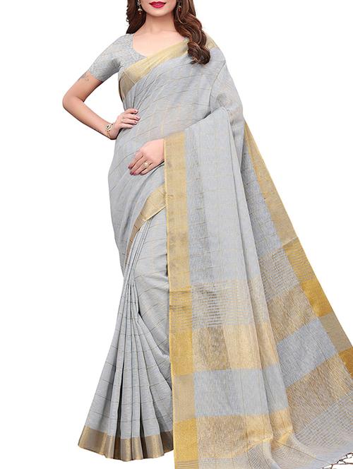 bordered handloom linen saree with blouse - 15777593 - Standard Image - 1