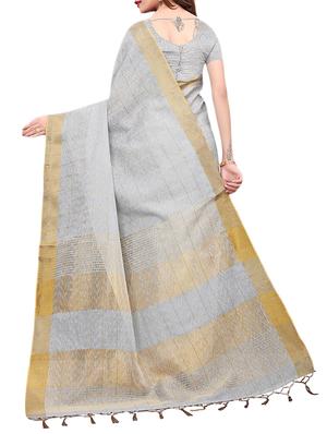 bordered handloom linen saree with blouse - 15777593 - Standard Image - 2