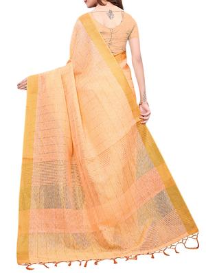 bordered handloom linen saree with blouse - 15777599 - Standard Image - 2