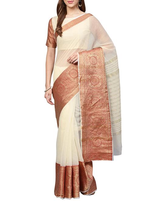contrast bordered art silk saree with blouse - 15777619 - Very Small Image - 1