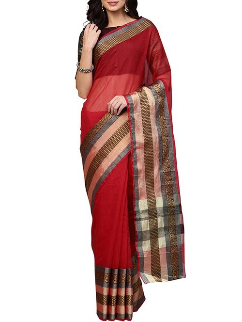 contrast border art silk saree with blouse - 15777623 - Standard Image - 1