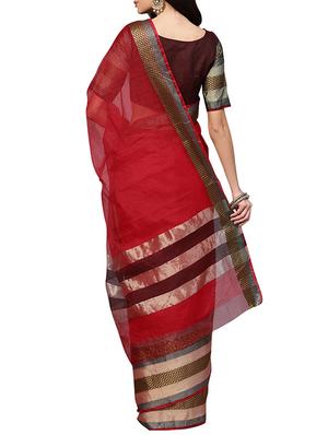 contrast border art silk saree with blouse - 15777623 - Standard Image - 2