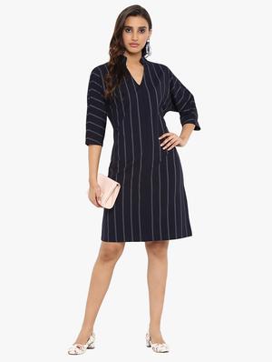 mandarin neck striped sheath dress - 15778537 - Standard Image - 4