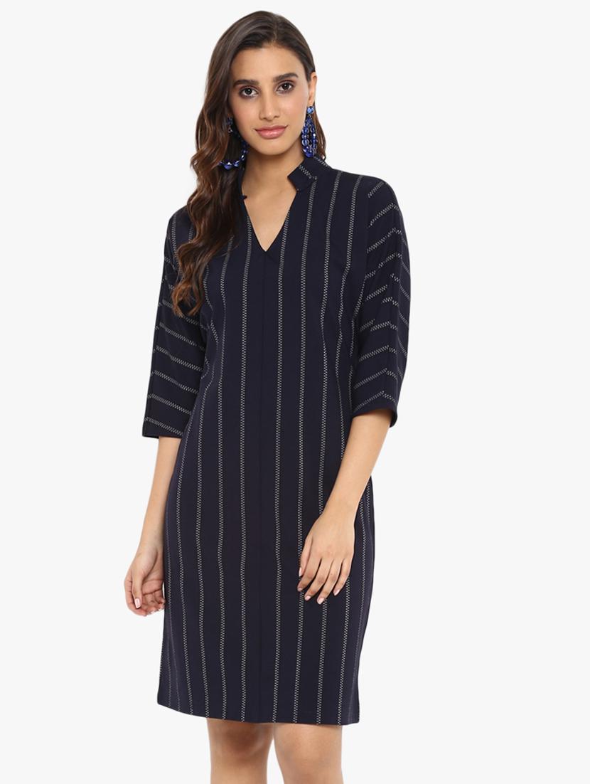 mandarin neck striped sheath dress - 15778537 - Zoom Image - 1